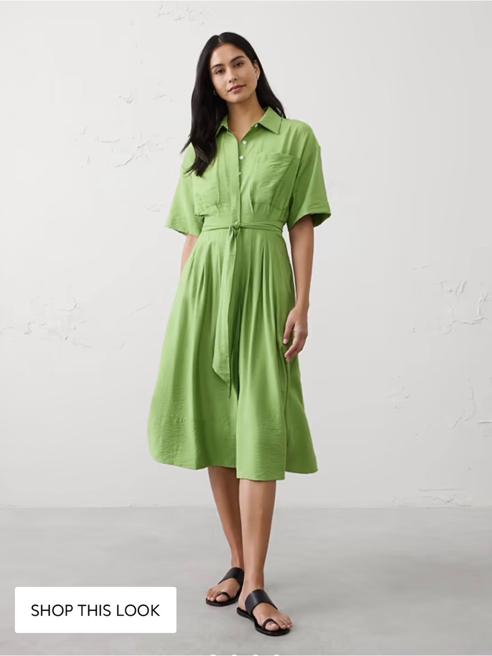 Banana Republic Light Green Midi Shirt Dress with Tie Waist NWT Medium